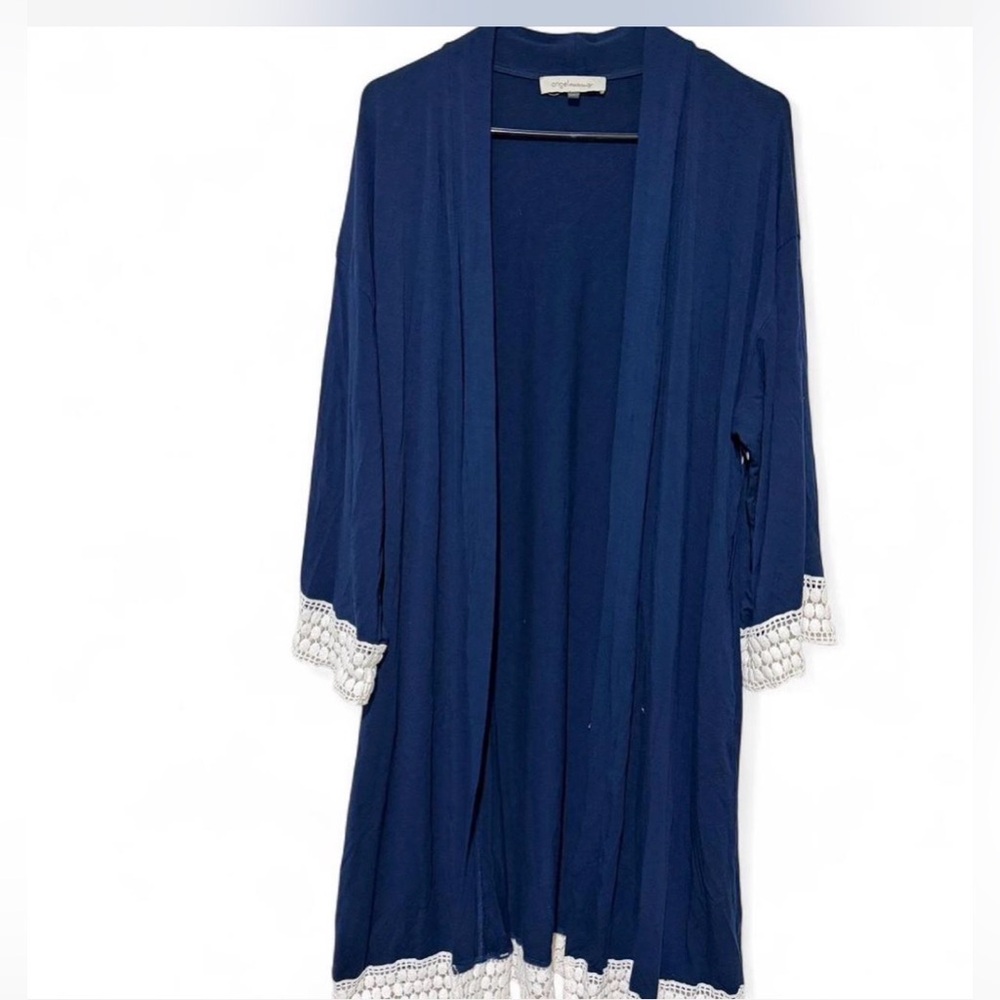 Angel Maternity Navy Blue Lace Trim Robe Size Large NWOT ** Missing Belt